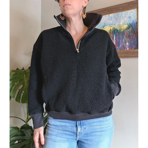 lululemon athletica Tops - Lululemon Womens Stand Out Sherpa Black Quarter Zip Long Sleeve Jacket Sz 8